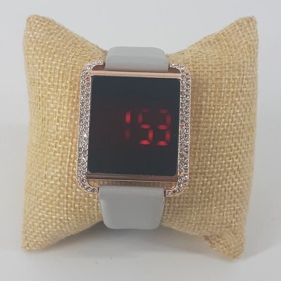 New York & Company Gray Strap Rose Gold Case with Rhinestones - Picture 1 of 12